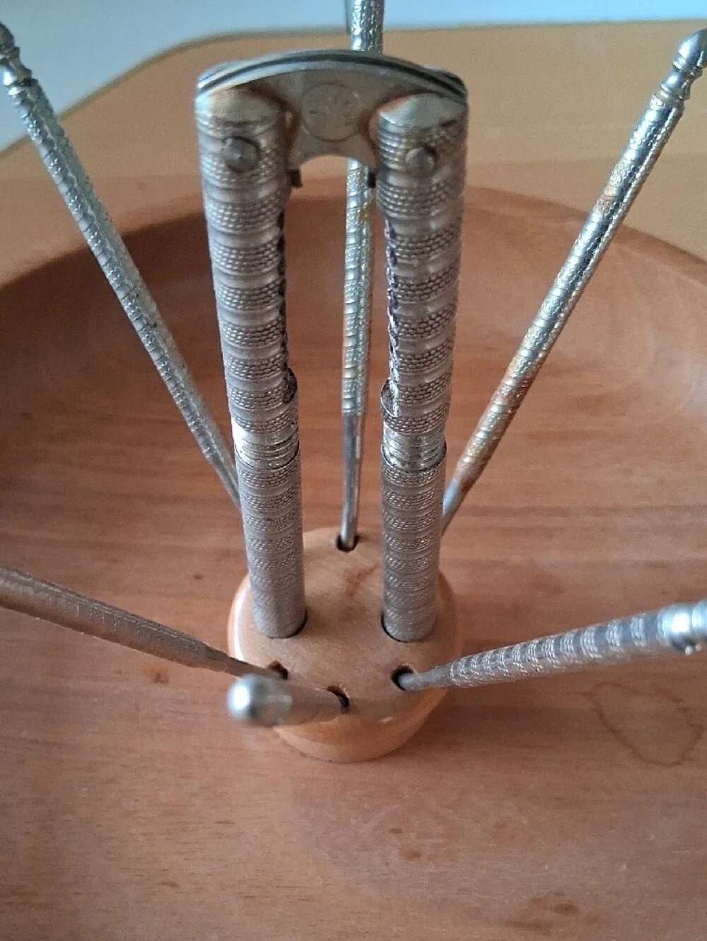 Vintage Wooden Nut Bowl Set With Crackers & Picks